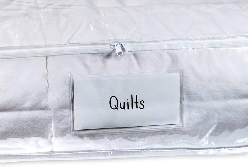 Masirs Clear Underbed Storage Bag, Durable Vinyl Material to Shield Your Contents from Dust, Dirt and Moisture, Easy Gliding Zipper for Easy Access and Label Pocket for Easy Identification, (2-Pack) - Image 1